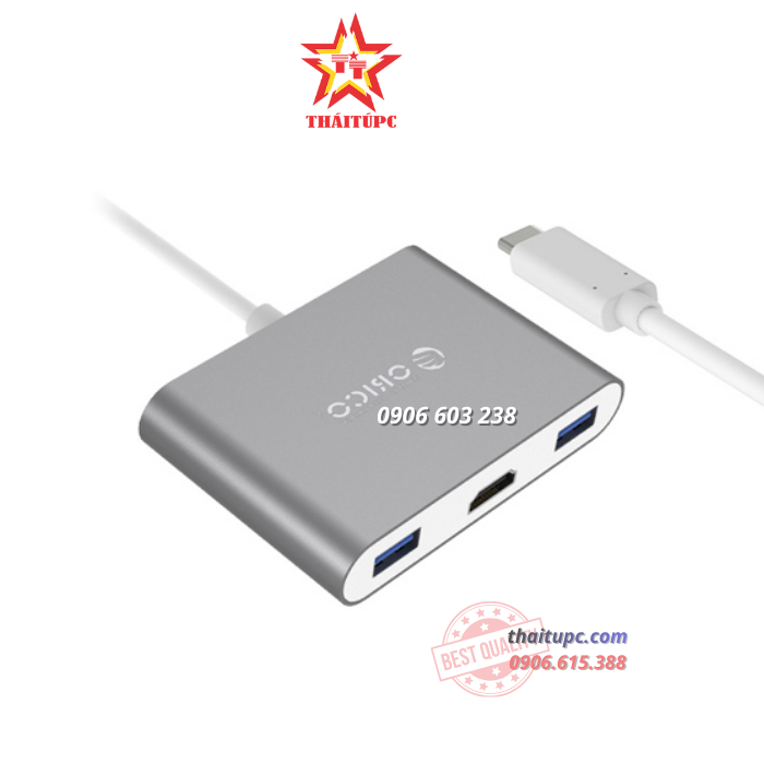 Đầu chuyển đổi Type C sang 5 cổng HDMI/Type C/3*USB 3.0 Orico RCH3A-GD Đầu chuyển đổi Type C sang 5 cổng HDMI/Type C/3*USB 3.0 Orico RCH3A-GD