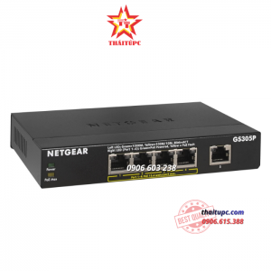 NETGEAR 5-Port Gigabit Ethernet Unmanaged PoE Switch (GS305P) - with 4 x PoE @ 55W, Desktop, Sturdy Metal Fanless Housing