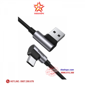 Cáp sạc nhanh 18W, dữ liệu USB-A to USB Type-C chuẩn 2.0 bẻ góc 90 độ đầu dài 2M Ugreen 20857