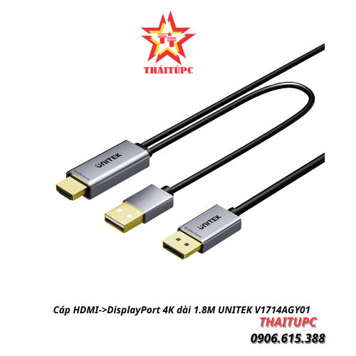 Cáp HDMI sang DisplayPort 4K dài 1.8M UNITEK V1714AGY01 Cáp HDMI sang DisplayPort 4K dài 1.8M UNITEK V1714AGY01