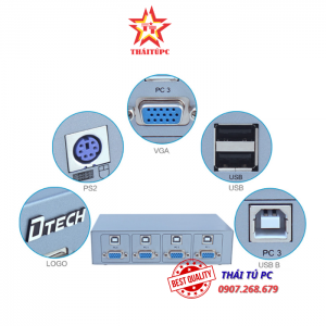 Bộ chia KVM Switch 4 cổng VGA usb & ps2 auto chính hãng DTECH DT-8041